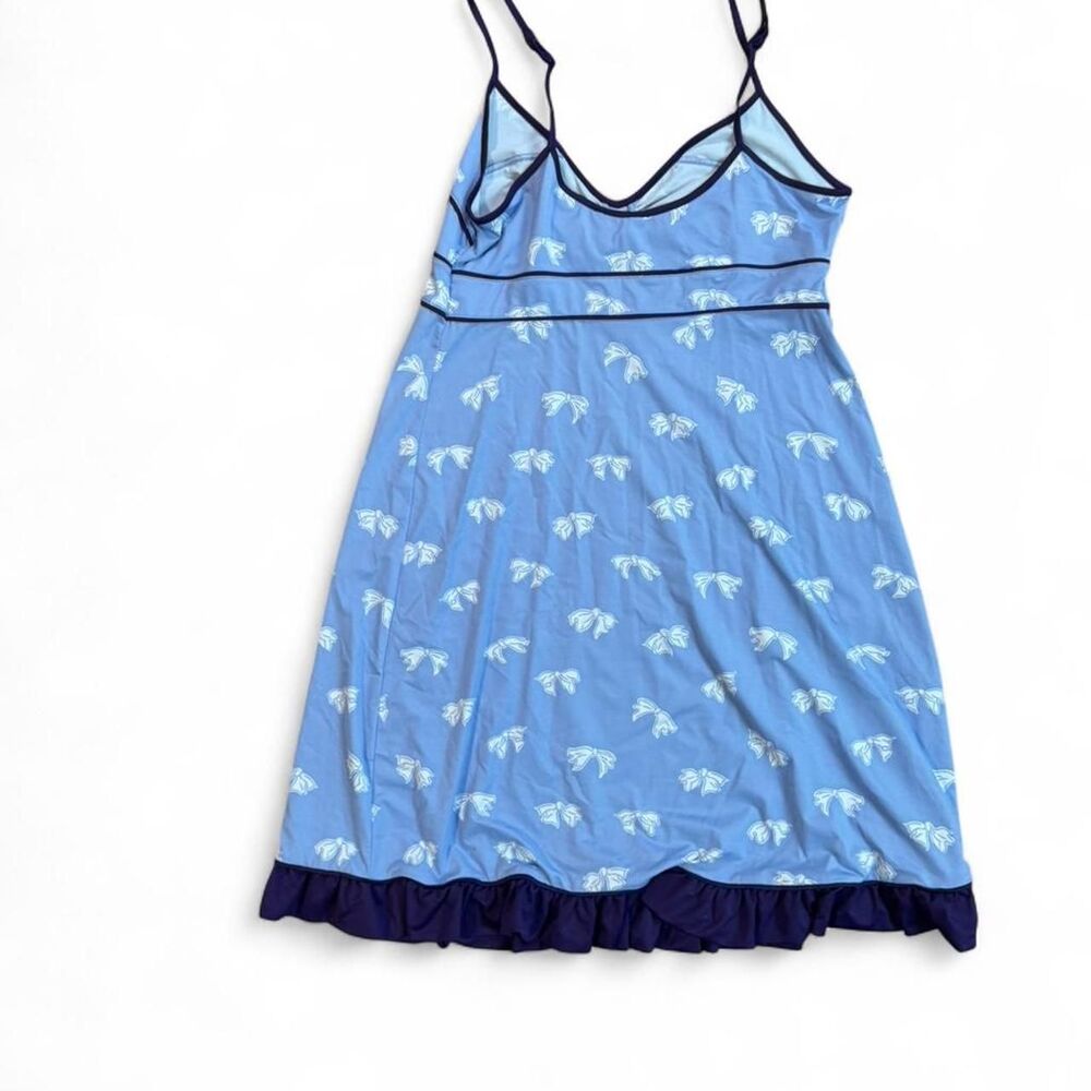 Y2k Blue and white bow print soft babydoll‎ nightgown with Navy trim